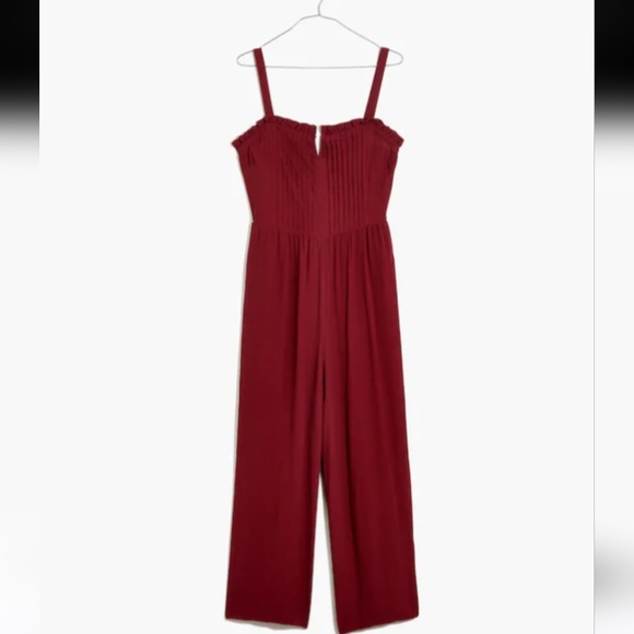 Madewell Pintuck Cami Wide-leg Jumpsuit Size 00 Burgundy Oxblood Wine - Picture 5 of 15